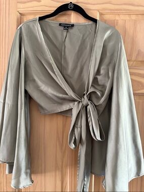 Hers & Mine Olive Green Tie-Front Wrap Top